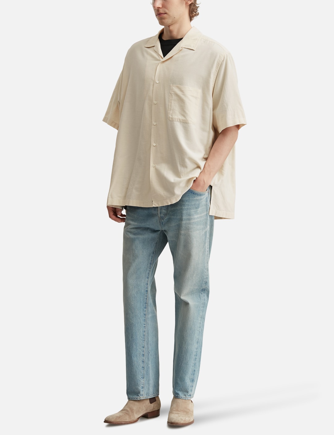 Silk Cotton Nep Open Collar Shirt view 20