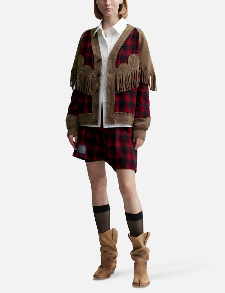 Maison Margiela Check Fringe Pendleton Wool Cardigan In Multicolor