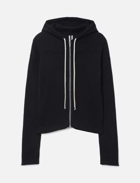 Rick Owens Hollywood Zipped Hoodie In Black Megarib Cotton Knit