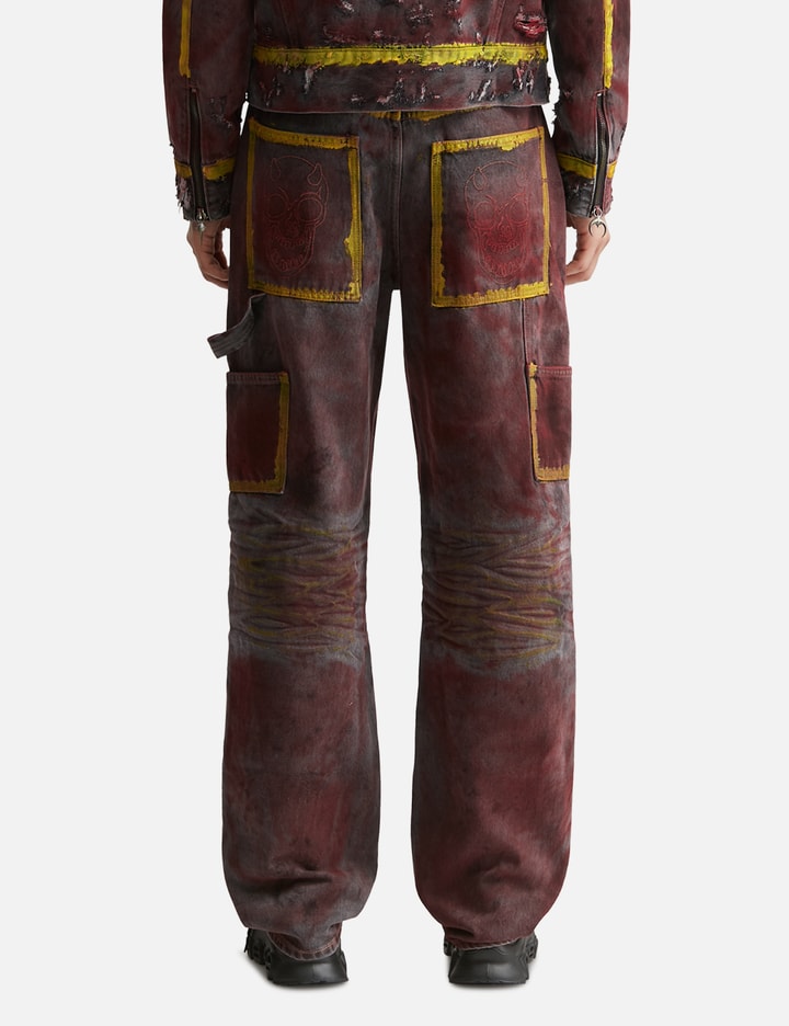 THUG CLUB Red Washed Painted Line Pants