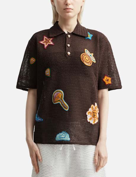 Casablanca Motif Crochet Polo Shirt