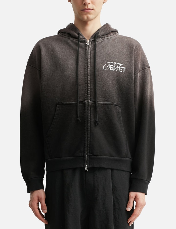 Deinet D Logo Washed Hood Zip-up In Black
