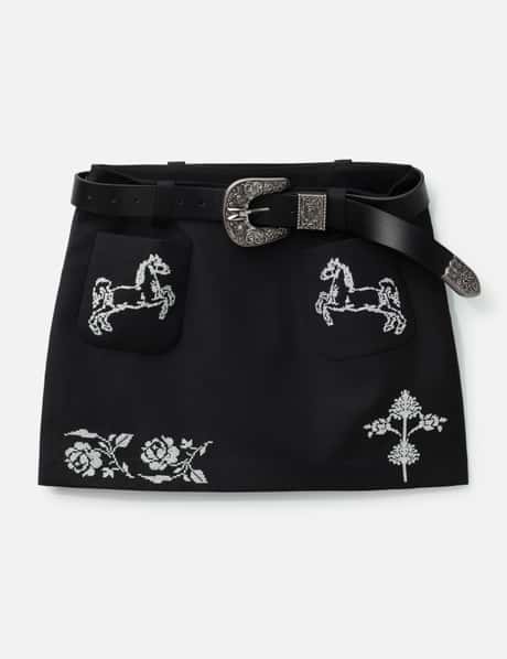 Black Cross Stitch Embroidered Skirt With Detachable Belt view 6