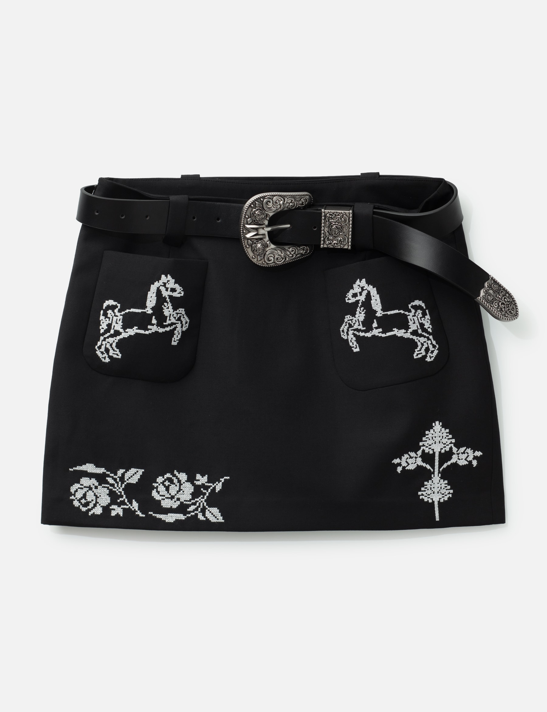 Black Cross Stitch Embroidered Skirt With Detachable Belt view 16