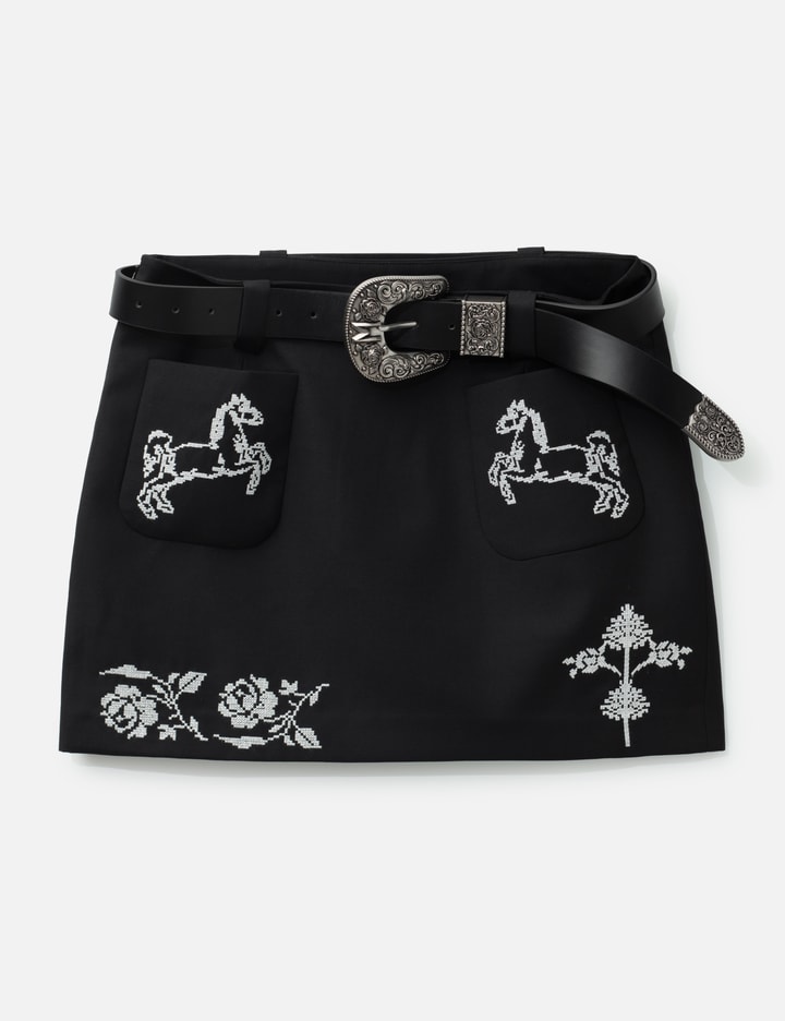 MARKGONG Black Cross Stitch Embroidered Skirt With Detachable Belt