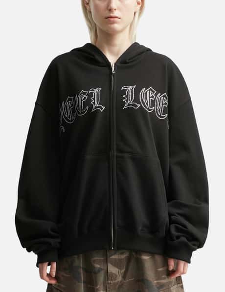 YEEL Studded Zip-up Hoodie Oversized Black