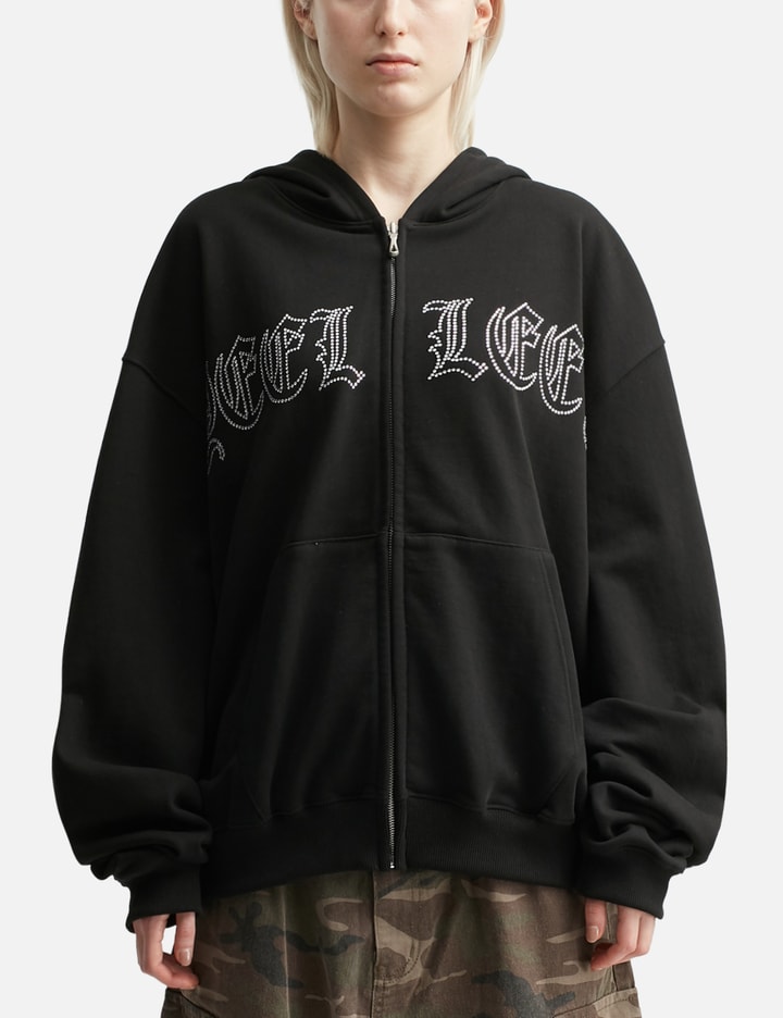 Studded Zip-up Hoodie Oversized Black Placeholder Image
