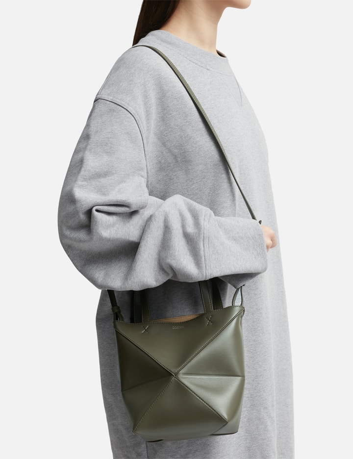 Loewe Mini Puzzle Fold Tote In Shiny Calfskin In Green