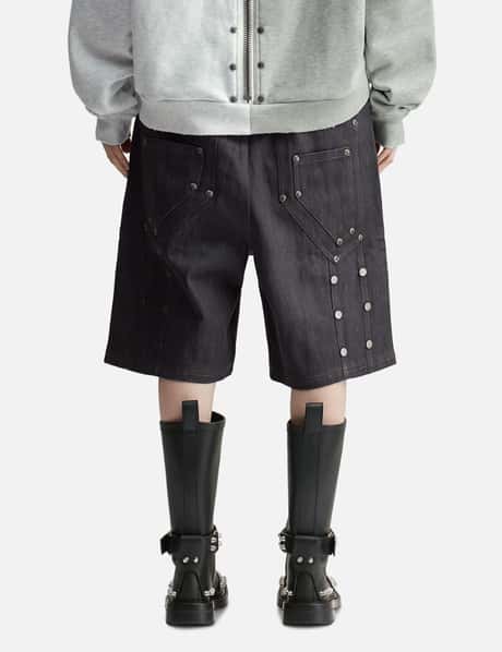 "Rexel" Waxed Double Knee Work Jorts In Japanese Raw Blue Denim view 12