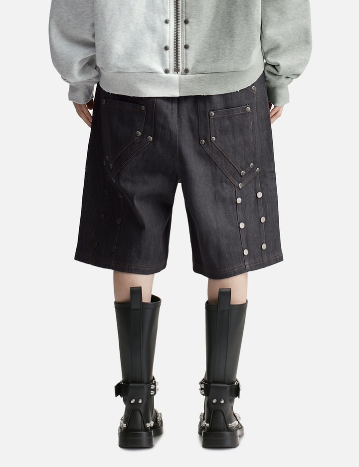 "Rexel" Waxed Double Knee Work Jorts In Japanese Raw Blue Denim view 4