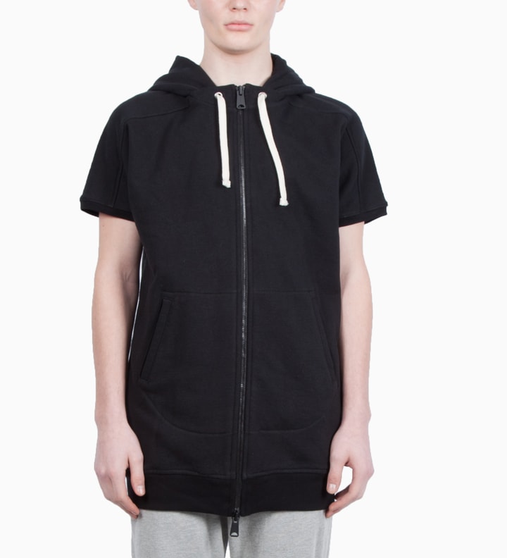 Drifter Magnus Short-Sleeve Zip-Up Long Hooded Sweatshirt in Black for Men