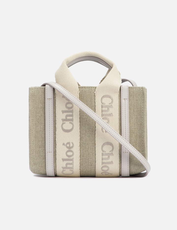 Mini Woody Tote Bag In Linen & Leather Placeholder Image