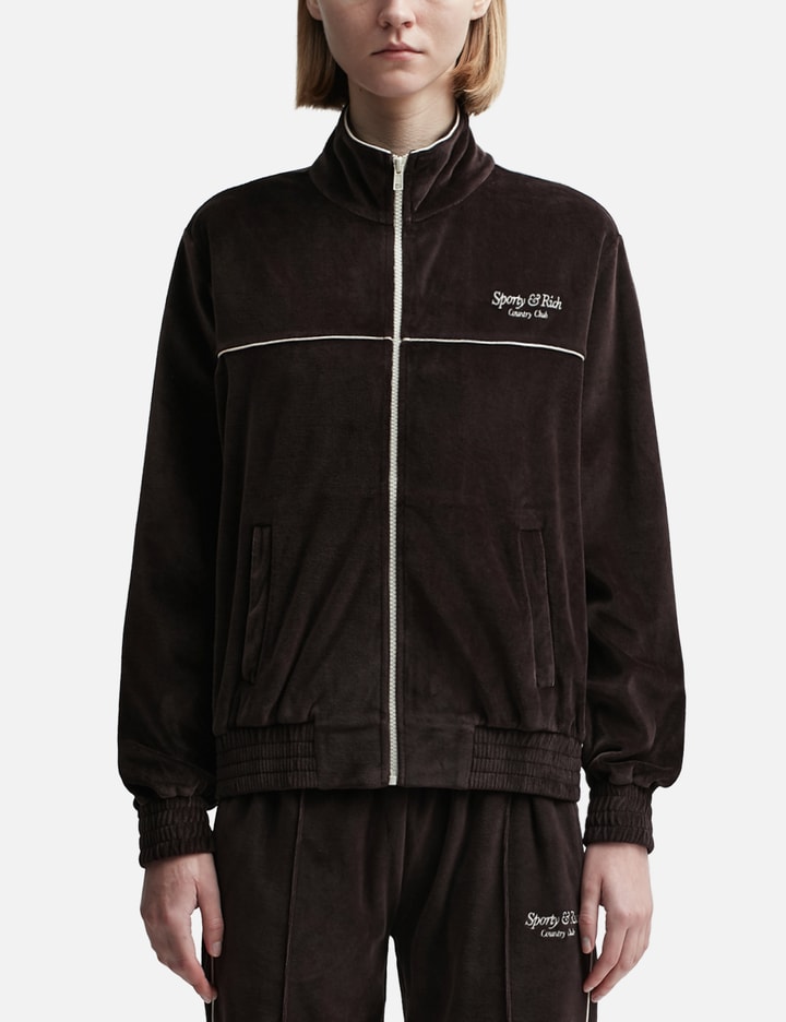 Sporty &amp; Rich Script Velour Track Jacket In Brown