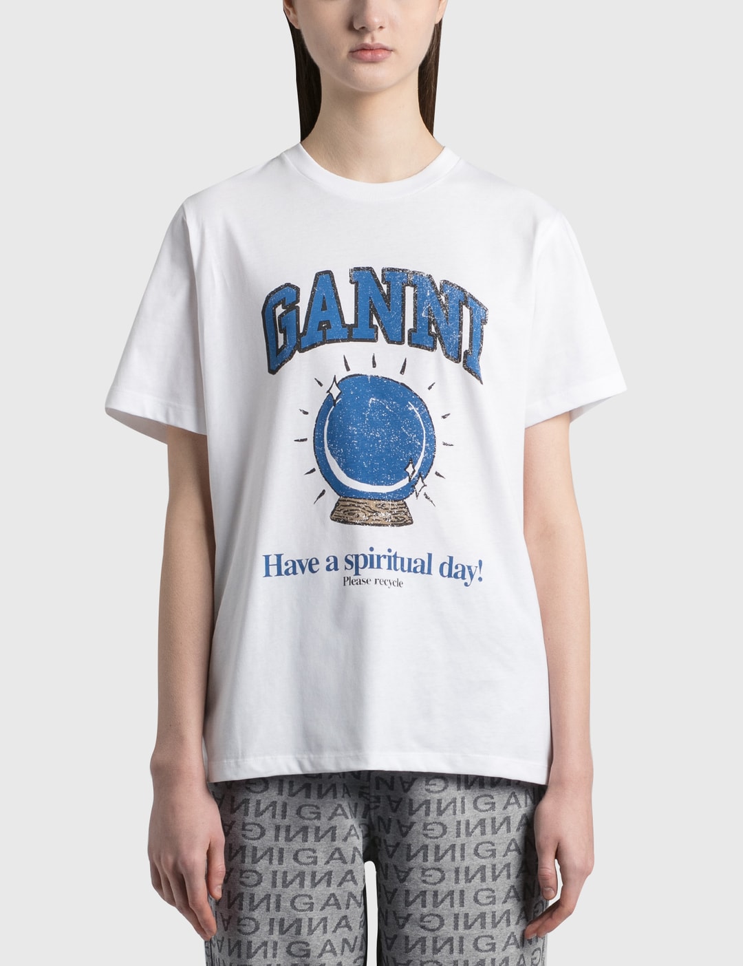 Balenciaga Recycle-print Cotton-jersey T-shirt in Blue for Men