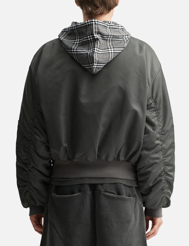 Praying Womens Plaid-hood Shell Bomber Jacket Grey Xs