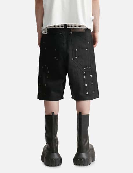 "Rexel" Waxed Double Knee Work Jorts In Black Denim view 12