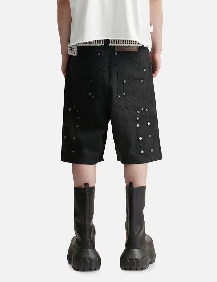 "Rexel" Waxed Double Knee Work Jorts In Black Denim view 4