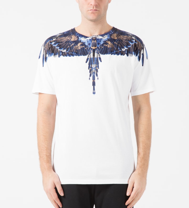 Marcelo Burlon - White Alas Blue Camu T-Shirt | - Globally Curated Fashion and