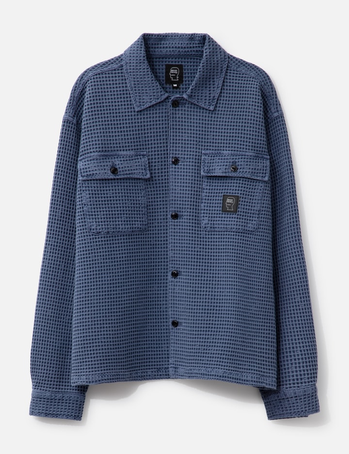 Brain Dead Waffle Button Front Shirt In Blue