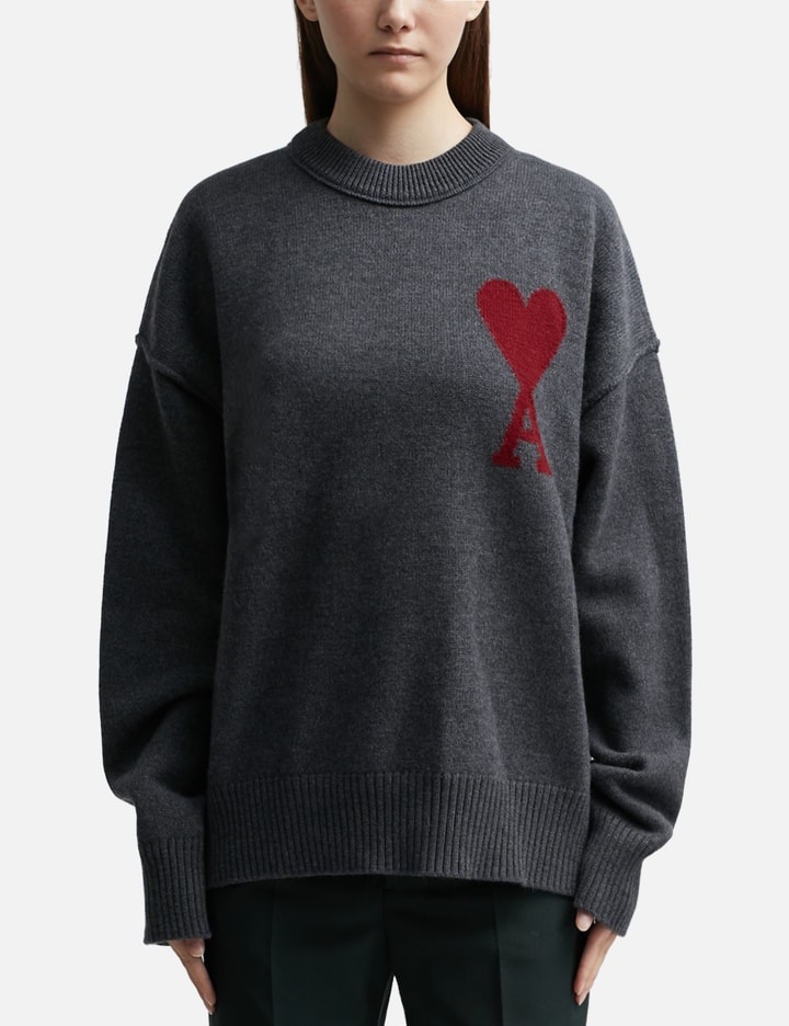 Ami Alexandre Mattiussi Red Adc Wool Crewneck Sweater In Grey