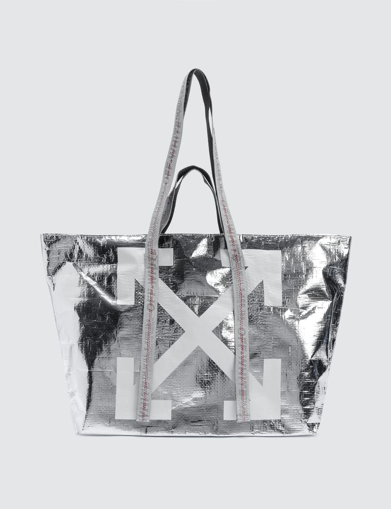 off white tote bag silver