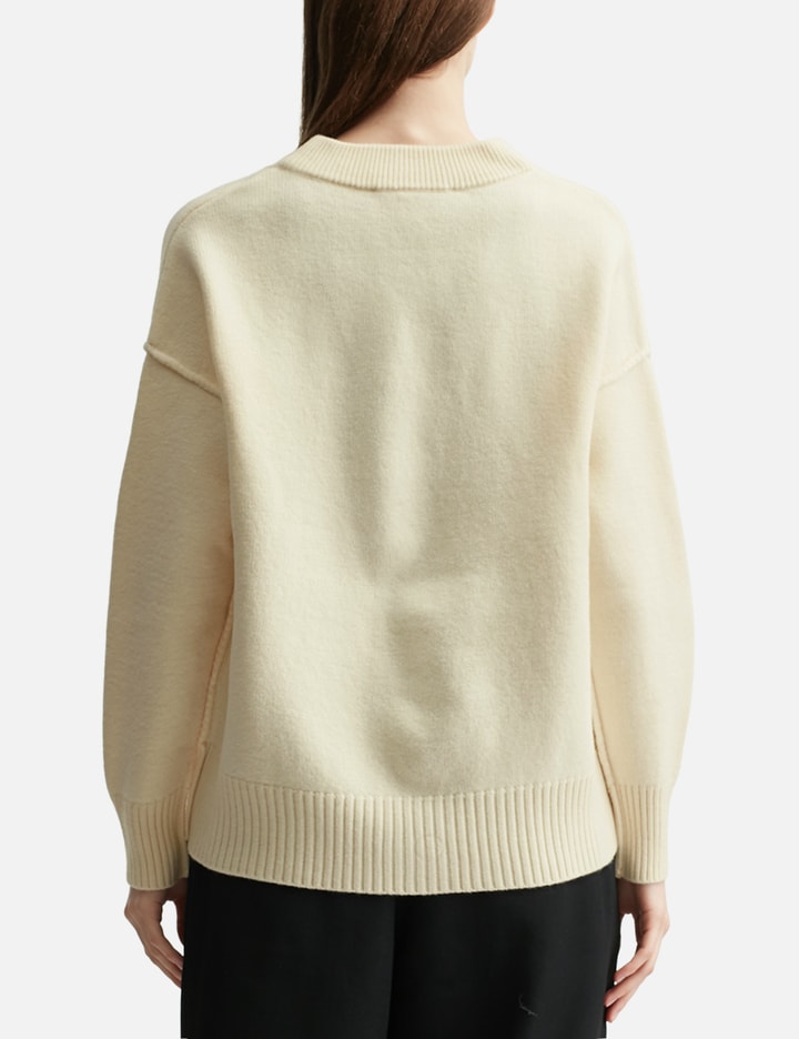 Ami Natural Wool Cardigan With Contrasted Ami De Coeur