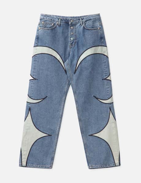 THUG CLUB Leather Patch Jeans