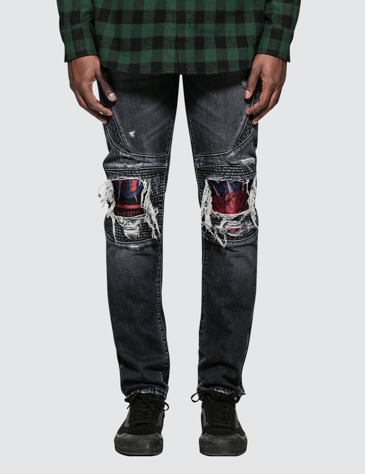Light Wash Skull Biker Jeans Placeholder Image