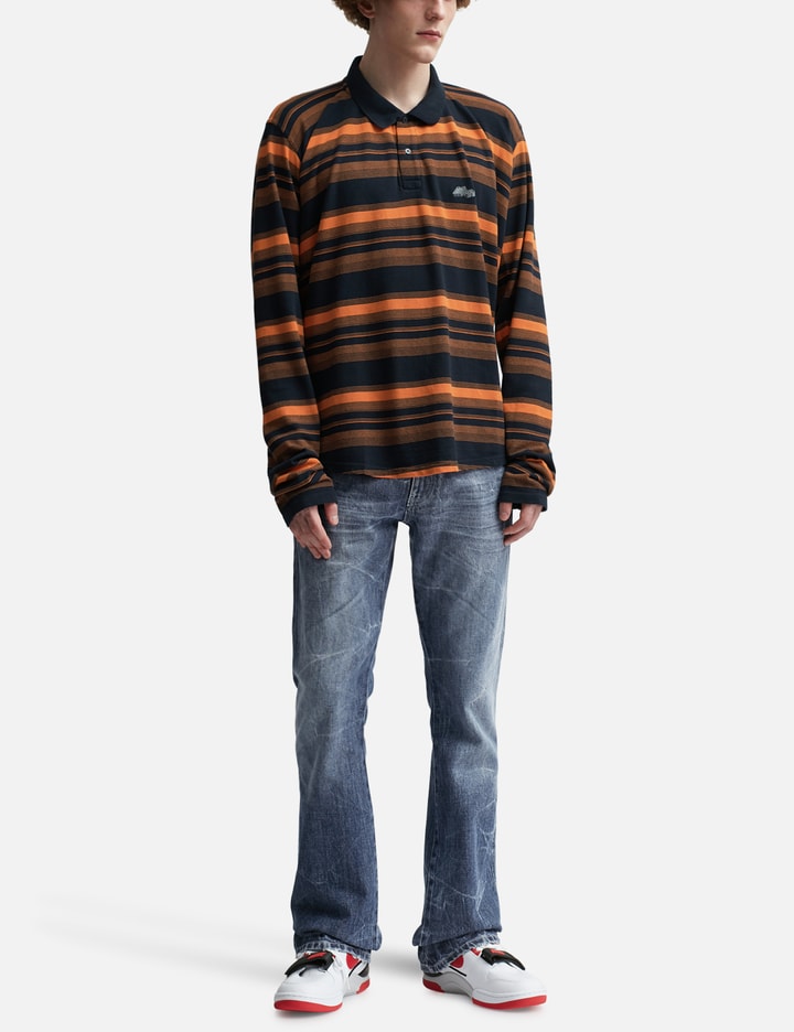 Long Sleeve PULLED NECK POLO in ORANGE STRIPE Placeholder Image