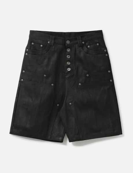 "Rexel" Waxed Double Knee Work Jorts In Black Denim view 6