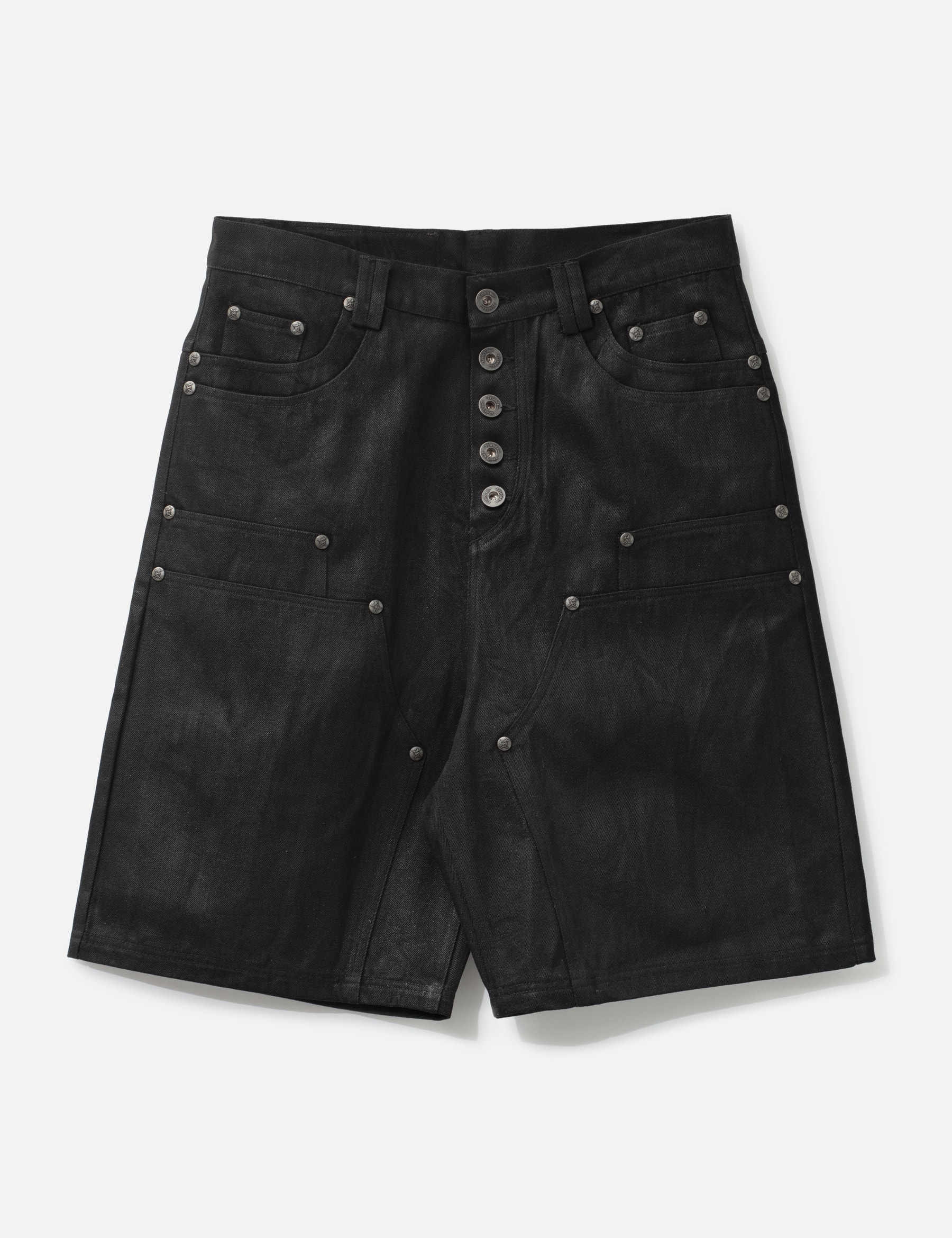 "Rexel" Waxed Double Knee Work Jorts In Black Denim view 16