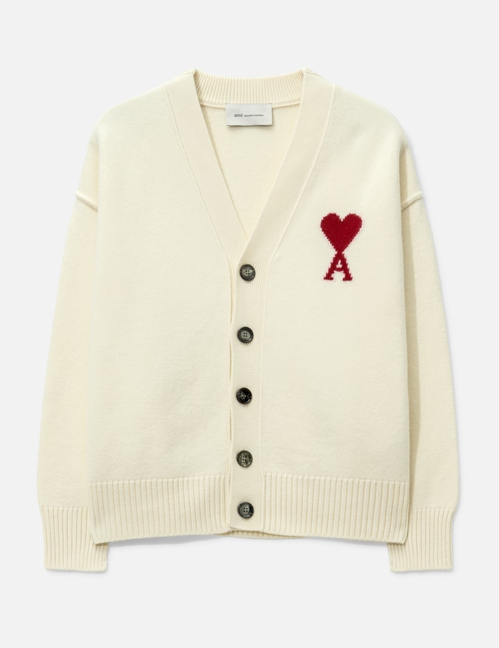 아미 Natural Wool Cardigan With Contrasted Ami De Coeur