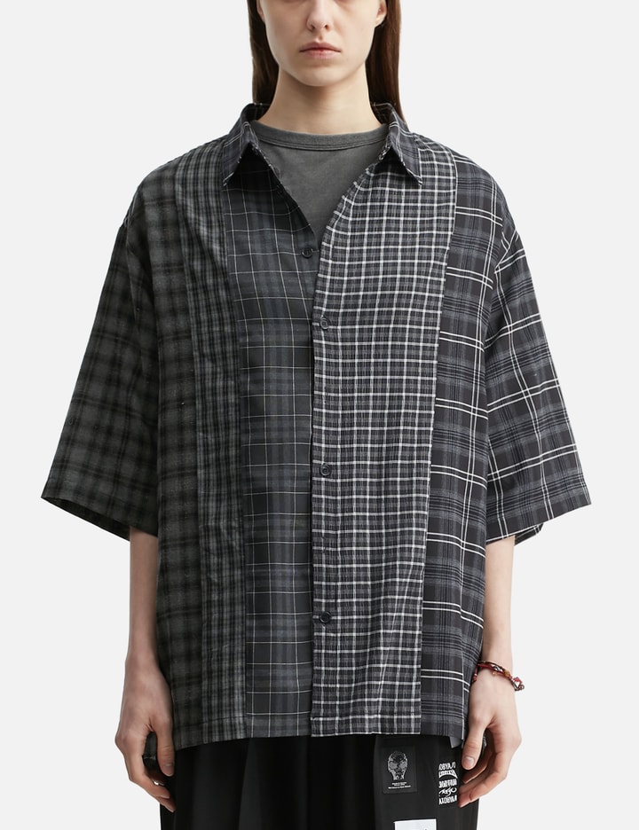 AJOBYAJO Check Mixed Short Sleeve Shirt