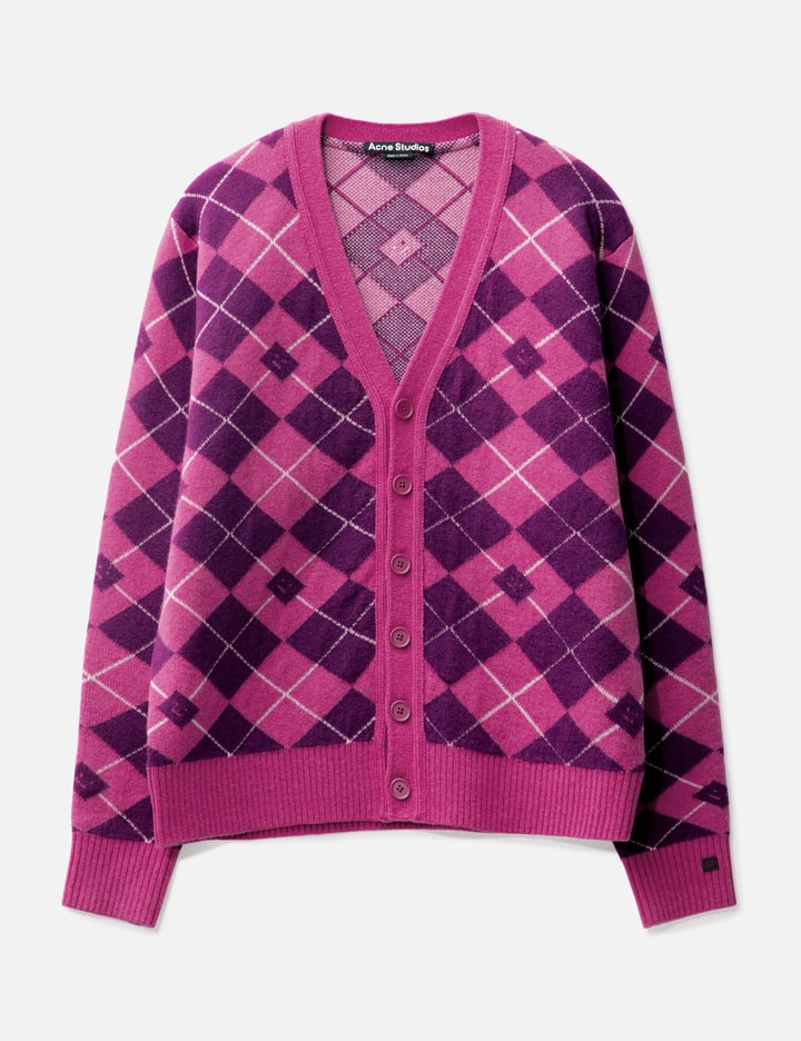 Shop Acne Studios Argyle Jacquard Cardigan In Pink