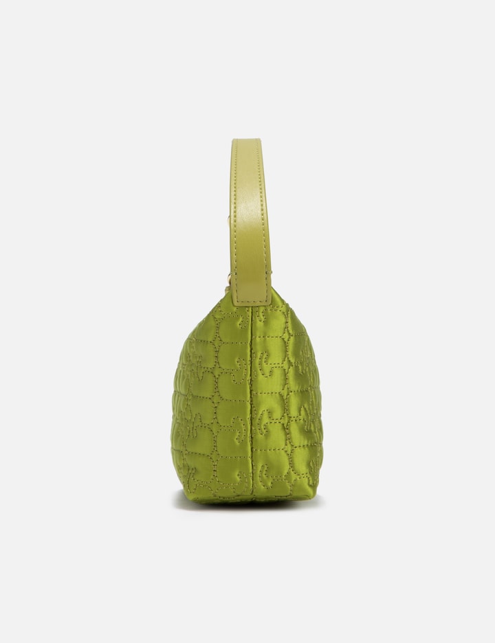Shop Ganni Small Butterfly Pouch Satin Bag In Green