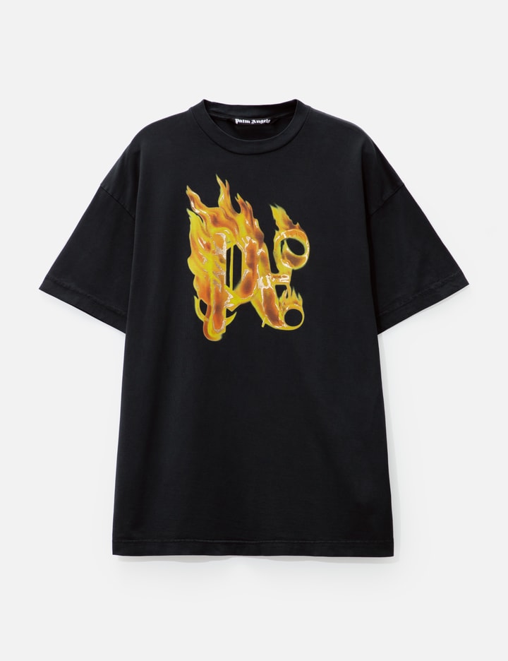 Palm Angels Burning Monogram T-shirt In Black