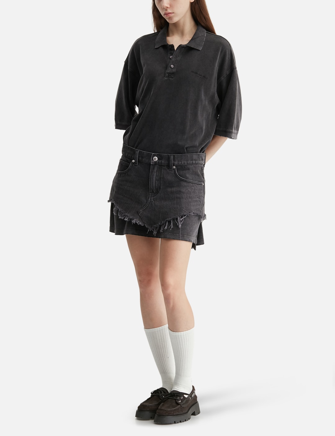Layered Polo Mini Dress With Reconstructed Denim Skirt view 15
