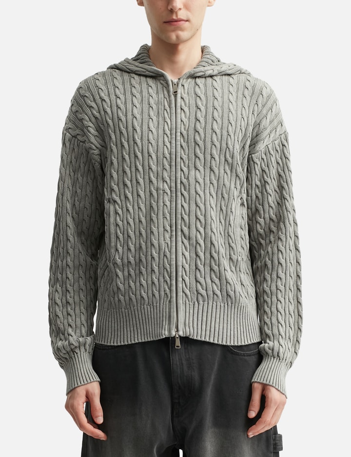 Cotton Piece Dyed Cable Hoodie Zip-up Placeholder Image