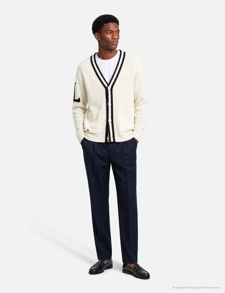 Lacoste Badge Accent Wool Blend Golf Cardigan