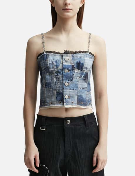 Andersson Bell ALL-DENIM PRINTED BUSTIER TOP