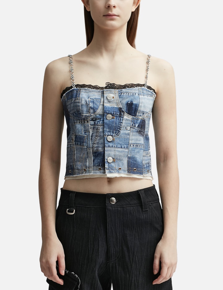 Andersson Bell All-denim Printed Bustier Top In Blue