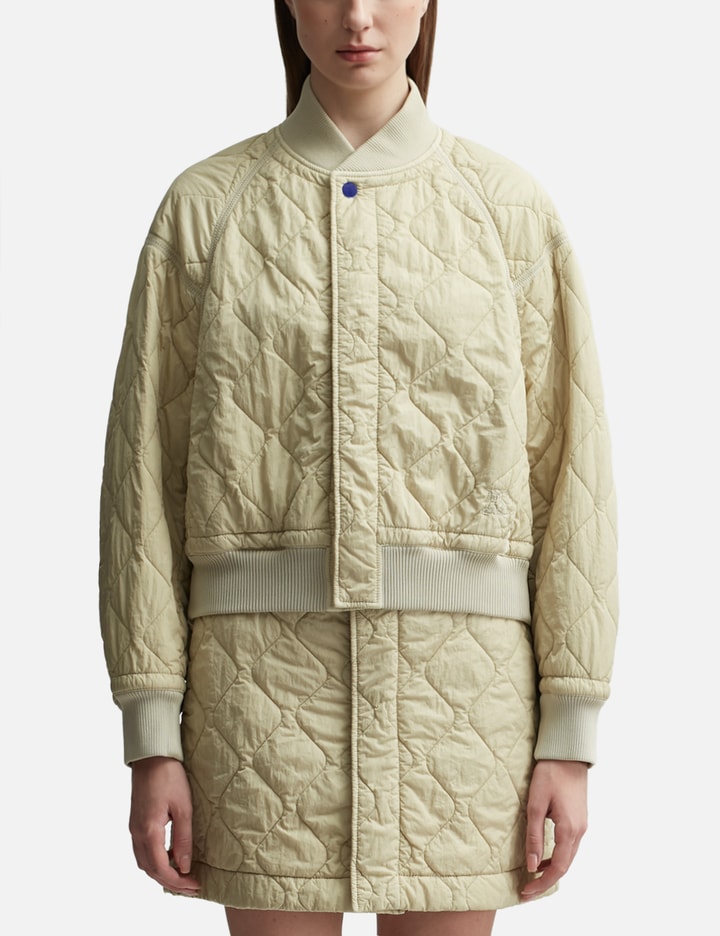 Shop Burberry Quilted Nylon Bomber Jacket In Beige
