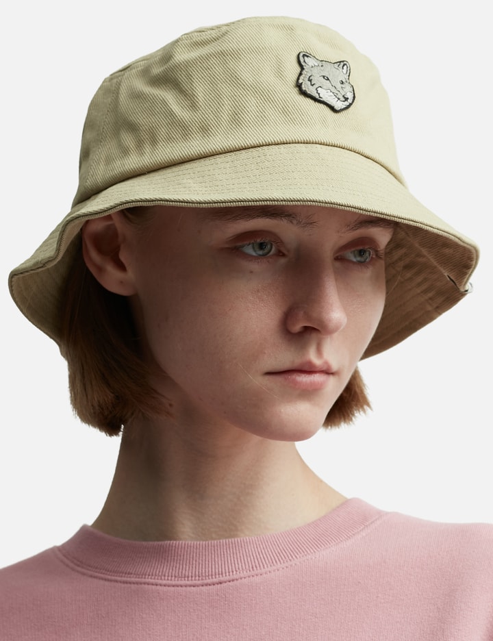 Shop Maison Kitsuné Bold Fox Head Bucket Hat In Beige