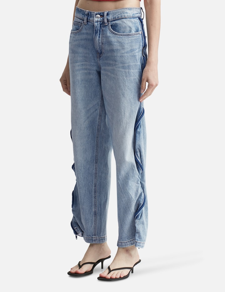 Bleach Blue Denim And Mesh Zipper Pants Placeholder Image
