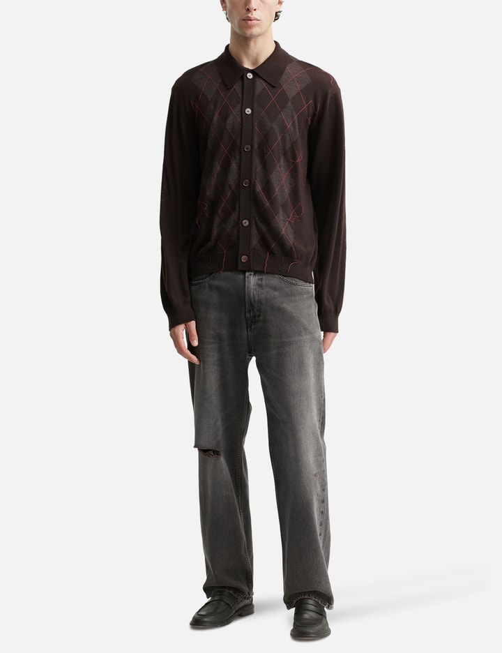 Our Legacy Mens Pub Argyle Evening Diamond-stitch Wool Polo Shirt In Brown