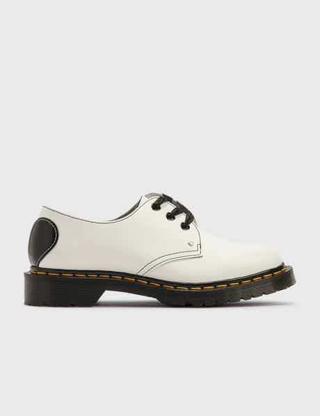 Doc Martens White Leather Derby Shoes with Black Lug Sole and Yellow Stitching WOMENS DR MARTENS ADRIAN YELLOW STITCH SMOOTH - CLEARANCE main image 2