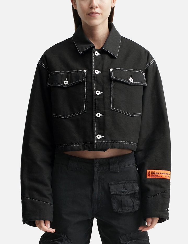 Heron Preston Short Button Cotton Jacket In Black