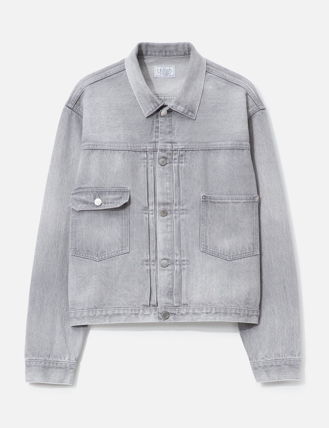 Unlikely Time Travel Trucker Jacket Gray Denim