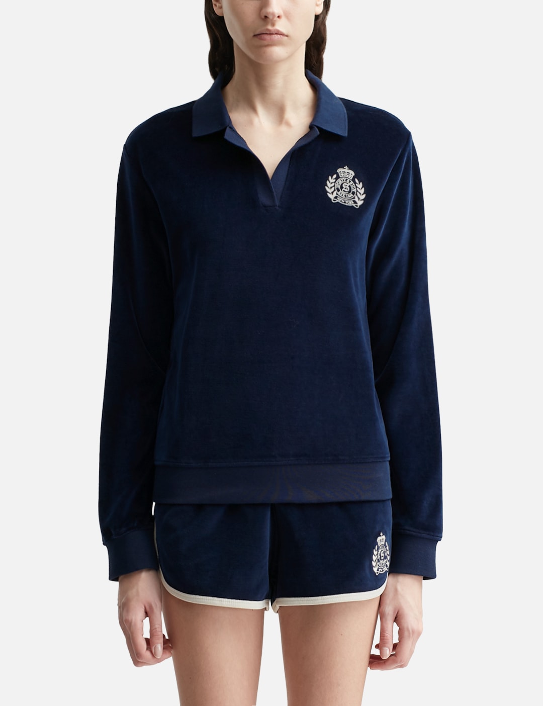 Sporty & Rich NY Crest Longsleeve Velour Polo