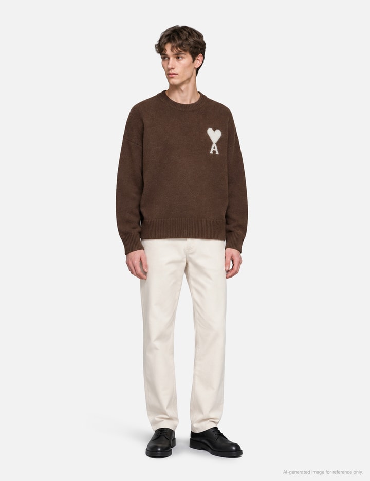 Ami Grey Crewneck Alpaca Sweater With Ami De Coeur